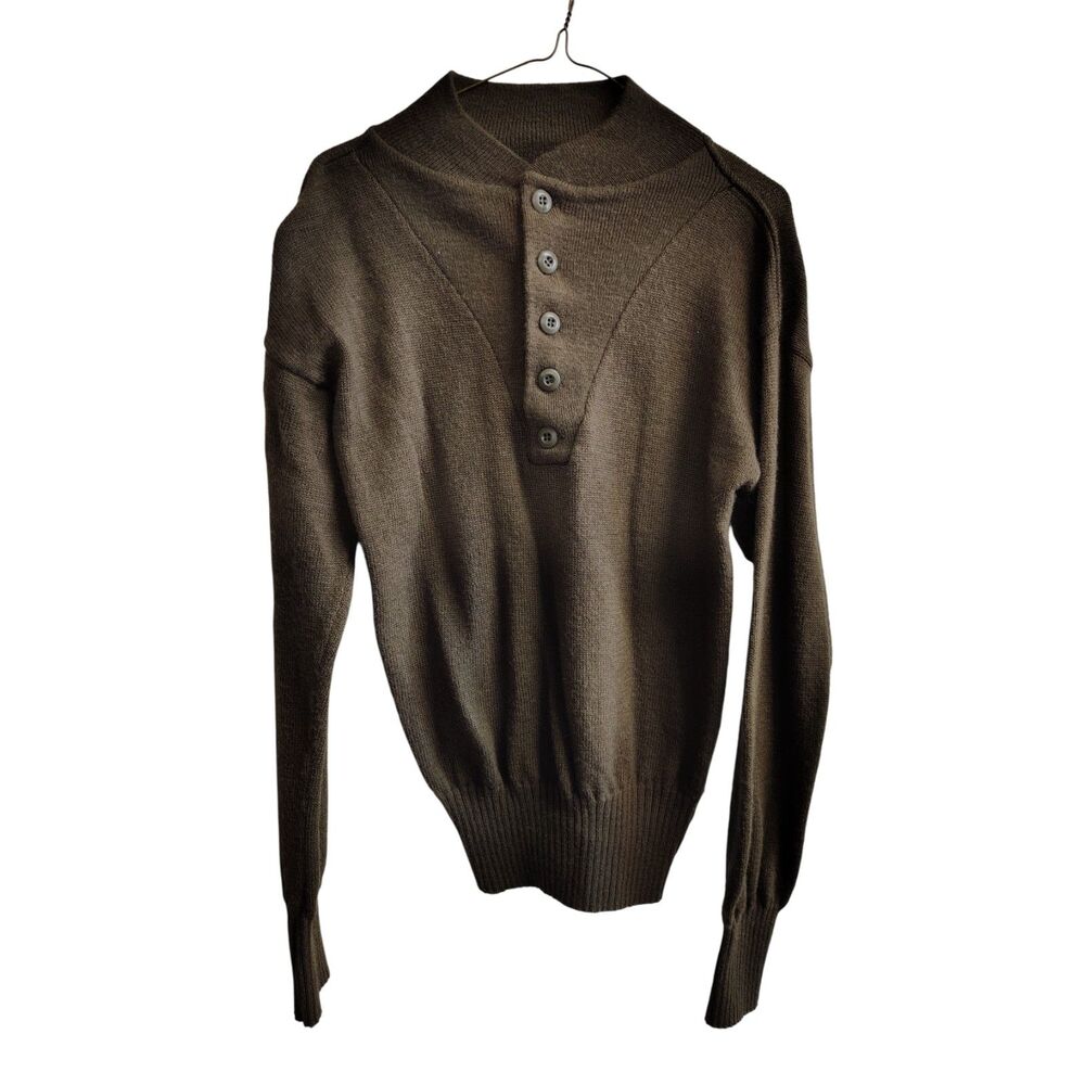 Vintage Jack Young Men's Sweater Medium 100% wool Brown‎ Drab Button Shawl